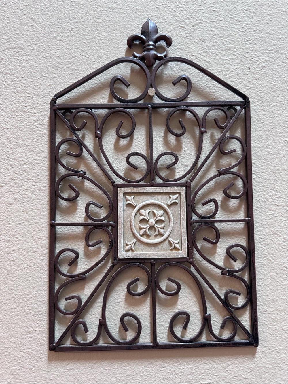 Decorative heavy metal Scrollwork Wall Panel with Cream Tile Accent